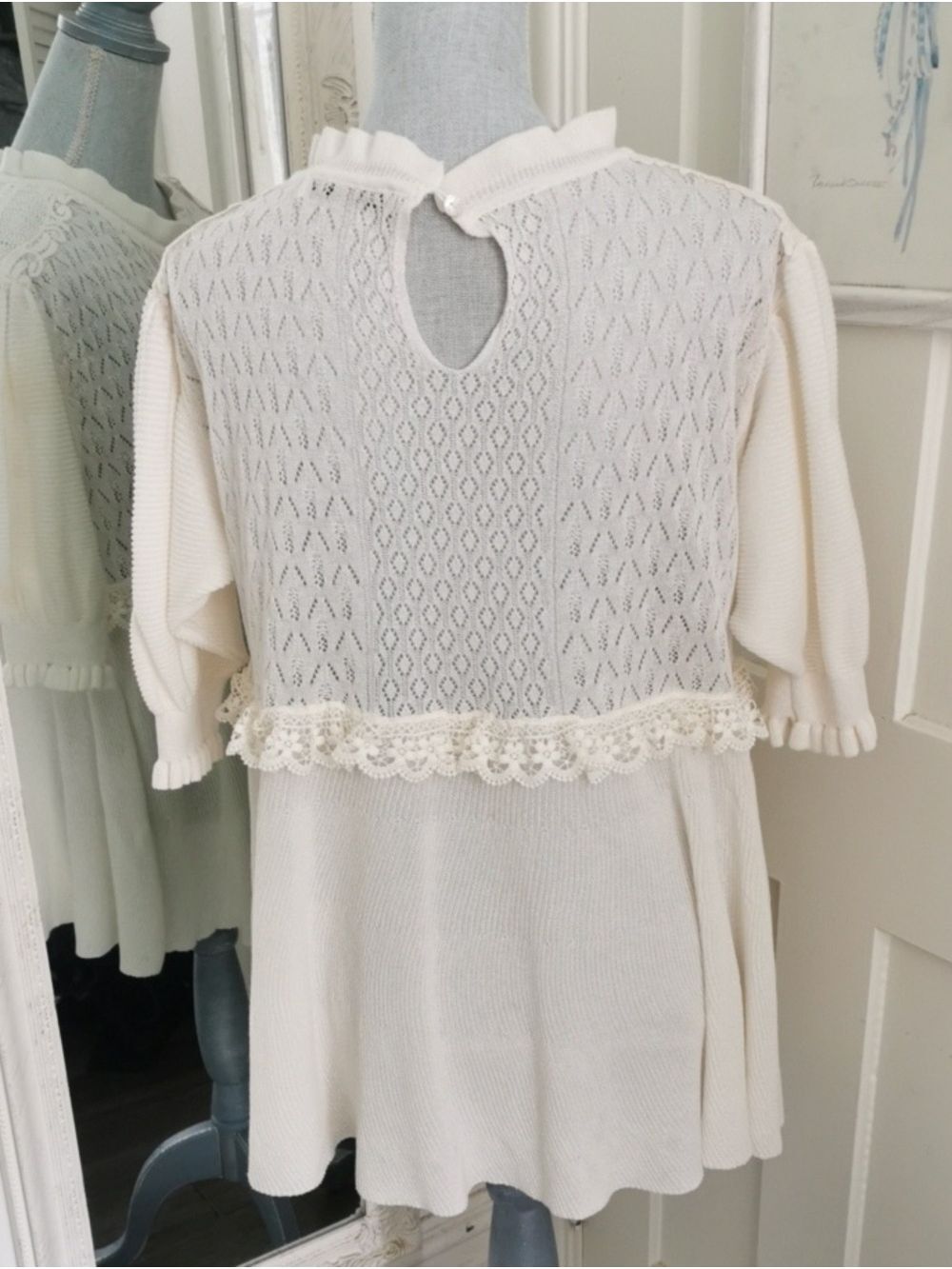 Womens Zara Ivory Cream Lace Knit Romantic Babydoll Tunic Top Dress. Size M - Picture 6 of 7